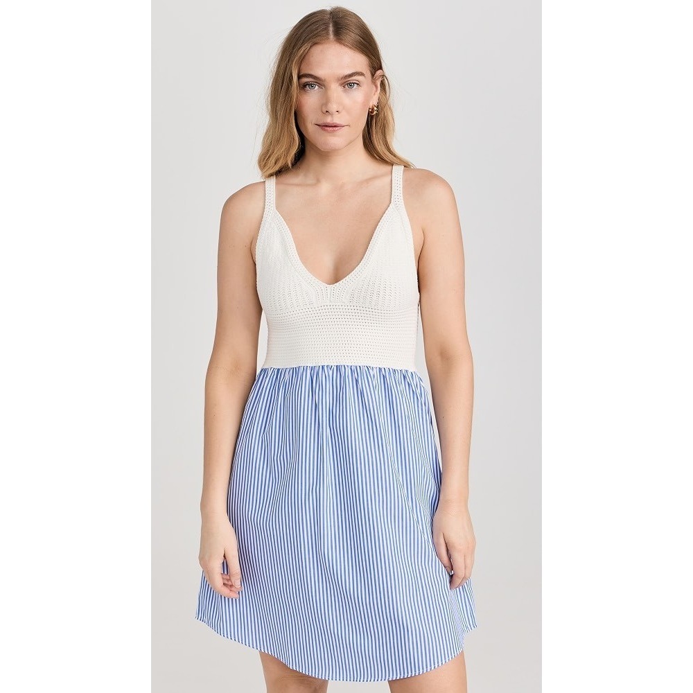 Kule Tuckernuck Esmee Crochet Top Stripe Poplin Skirt Dress Size Small